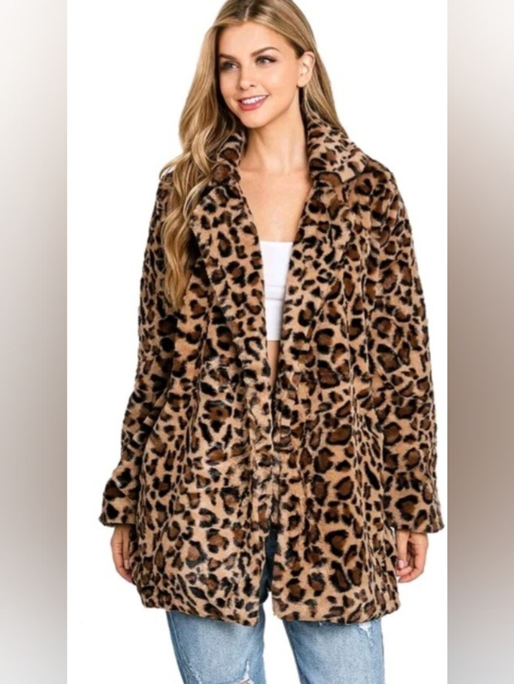 Love Tree Faux Fur Leopard Print Coat NWT S